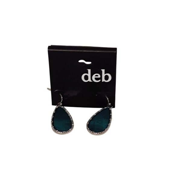 Deb Women's Green Teardrop Earrings With Silver Tone Edging Drop Jewelry - Picture 4 of 4